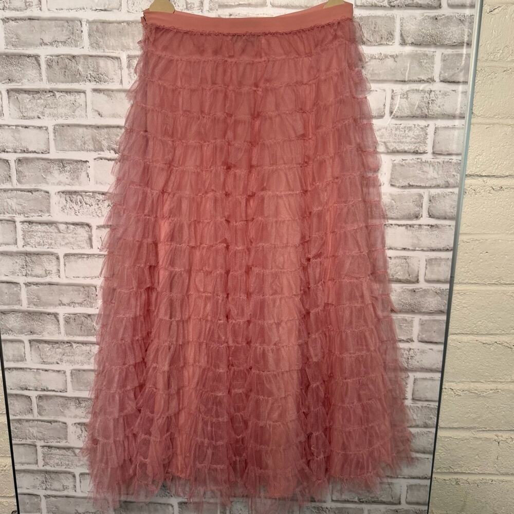 Authentic Christian Dior SS18 Pink Tulle Ruffle Midi Skirt IT 40 Twee Bow waist - Picture 5 of 12